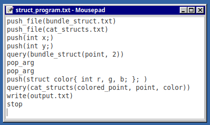 stack program that manipulates struct definitions