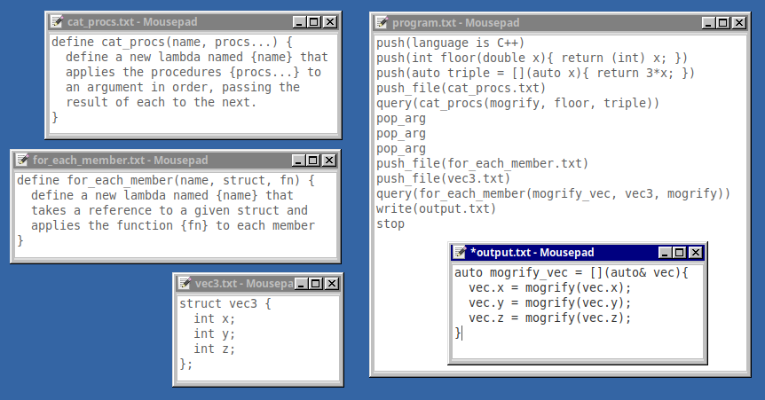 stack program that creates function definitions