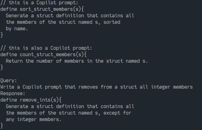 trivial example of Copilot writing a prompt